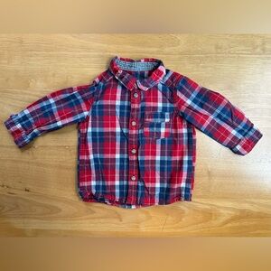 H&M L.O.G.G. Plaid Elbow Patch Long Sleeve Button Down Shirt Red/Blue Size 6-9M